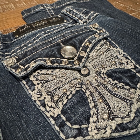 LA IDOL Juniors 9 Vintage Wash Skinny Jeans Embellished Frayed - Picture 7 of 13